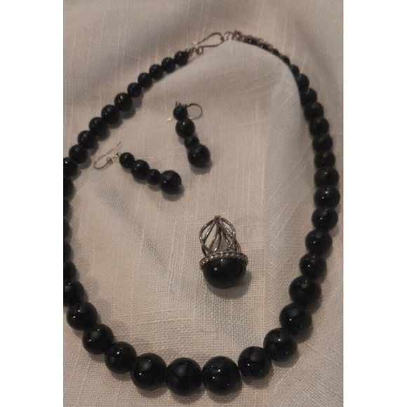 DTR Jay King Mine Find Black Onyx Necklace Ring And Earrings Set  Signed 925 - Picture 2 of 10